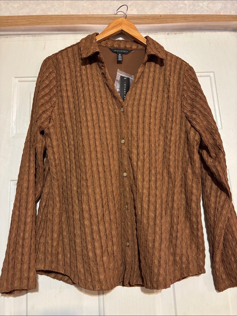 Investments Brown Textured Button-Down Shirt